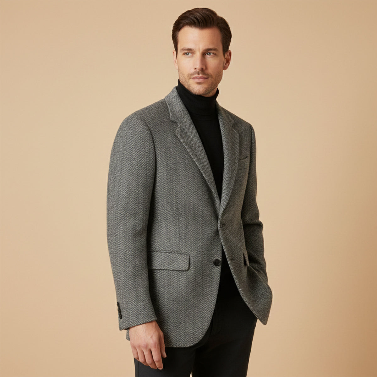 Men's Herringbone Tweed-Style Blazer – Tailored Slim Fit