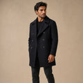 Men's Double-Breasted Wool-Blend Peacoat – Black