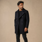 Men's Double-Breasted Wool-Blend Peacoat – Black