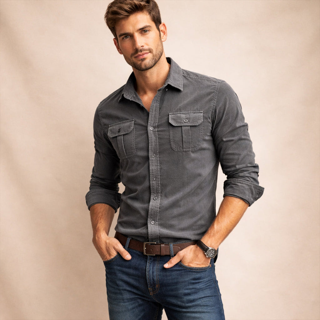 Men's Corduroy Shirt – Button-Down with Chest Flap Pockets