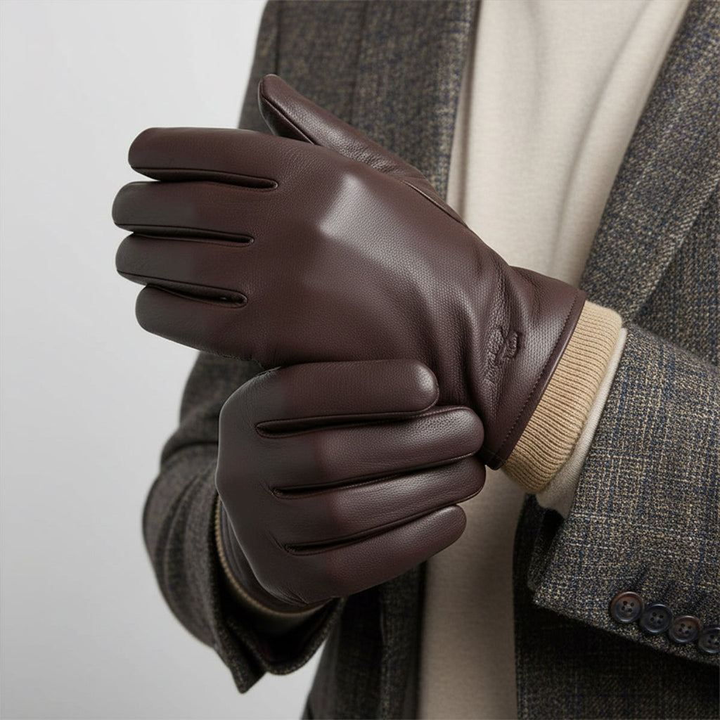 Men's Leather-Look Driving Gloves – Warm Knit Lining