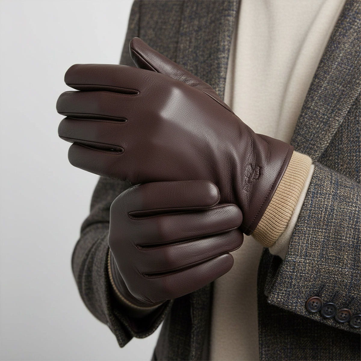 Men's Leather-Look Driving Gloves – Warm Knit Lining
