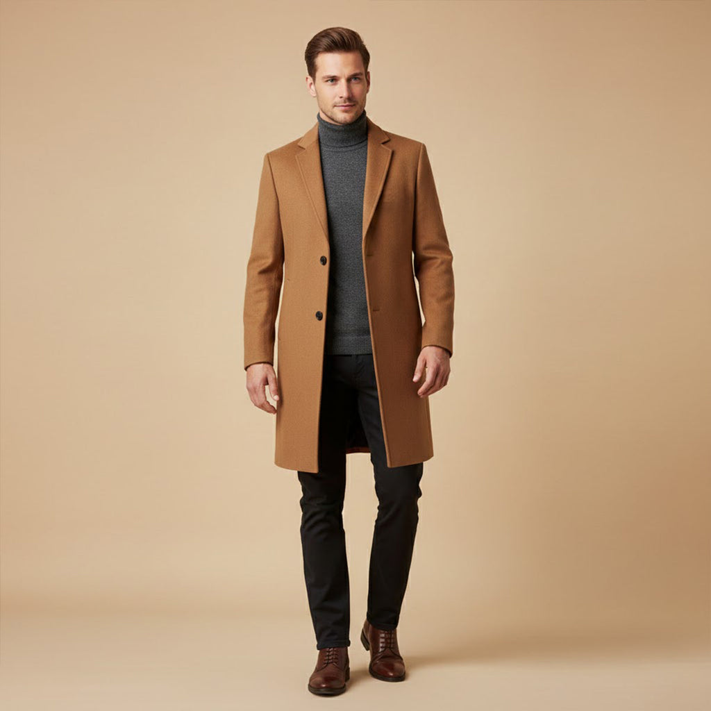 Men's Long Smart Winter Coat – Minimalist Tailored Cut