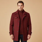 Men's Wool-Blend Smart Jacket – Zip and Button Front, Adjustable Cuffs