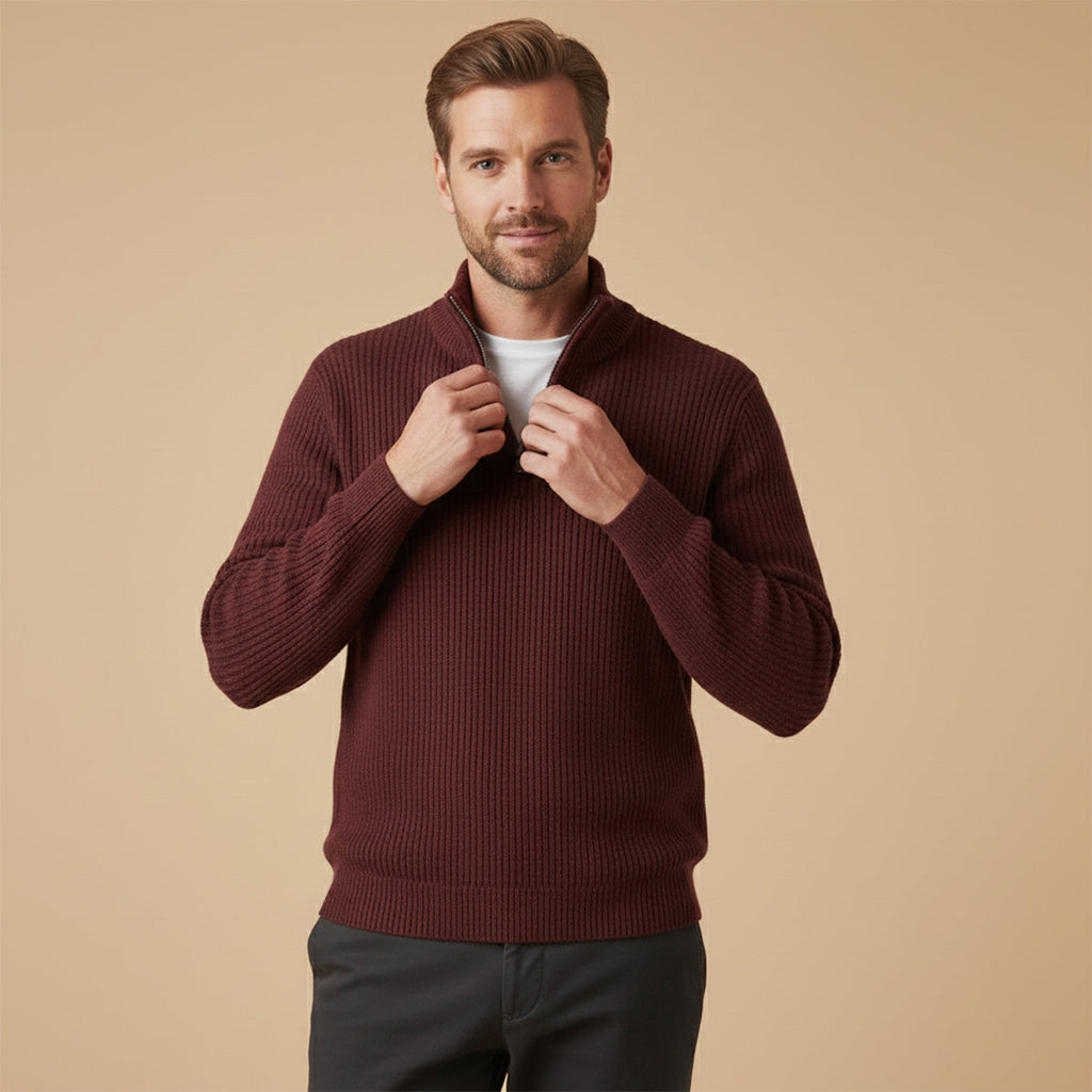 Men's Soft-Knit Half-Zip Jumper – Ribbed Texture
