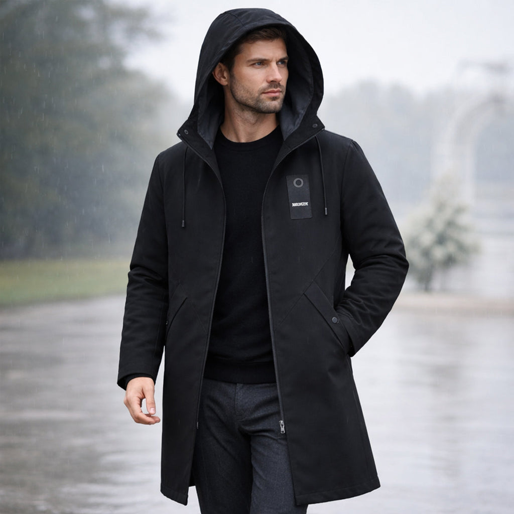 Men's Waterproof Longline Rain Jacket – Hooded, Windproof