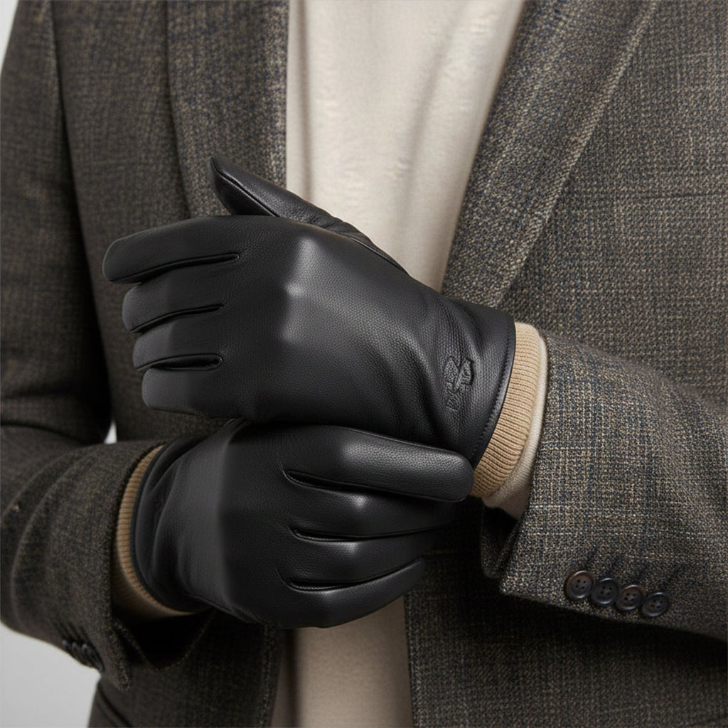 Men's Leather-Look Driving Gloves – Warm Knit Lining