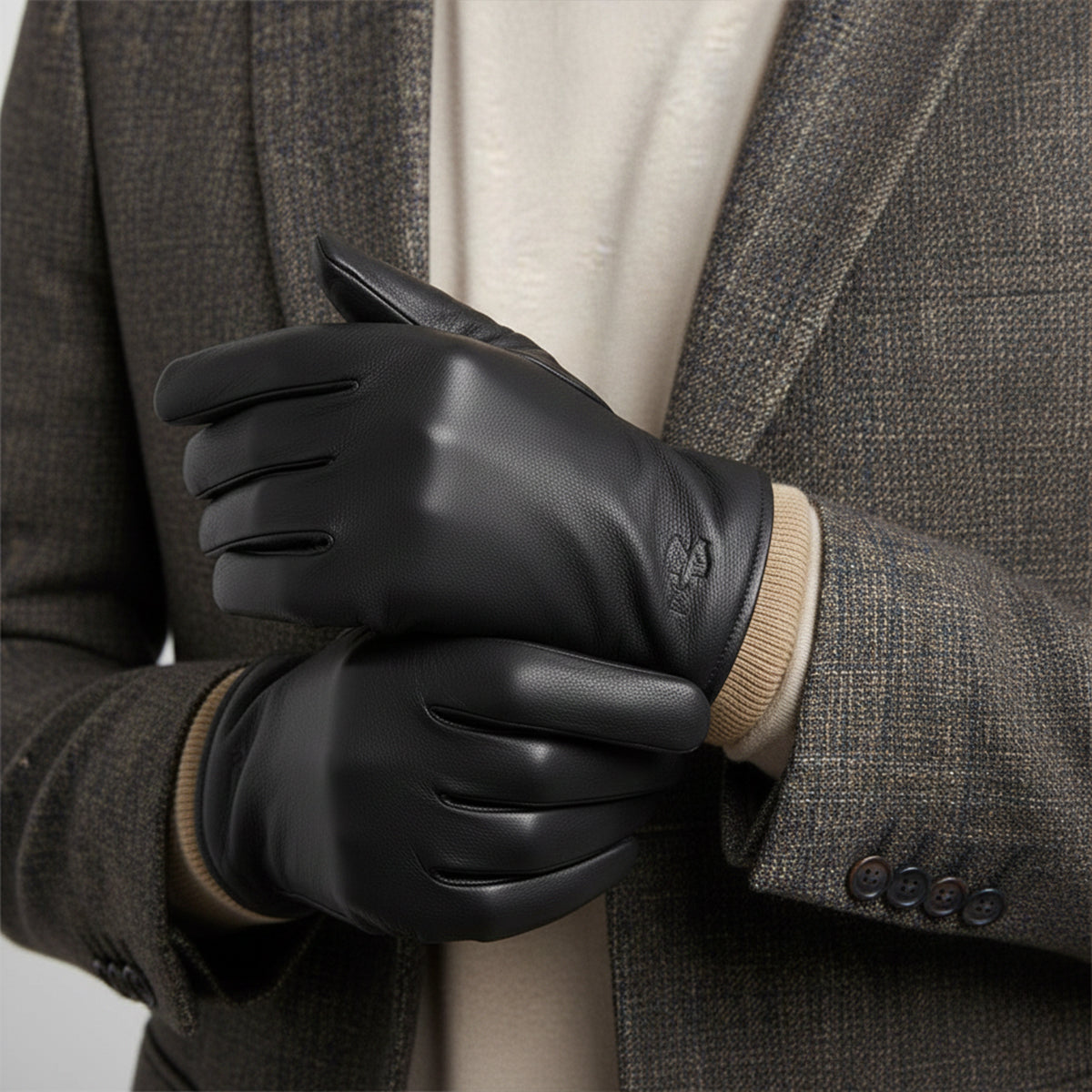 Men's Leather-Look Driving Gloves – Warm Knit Lining