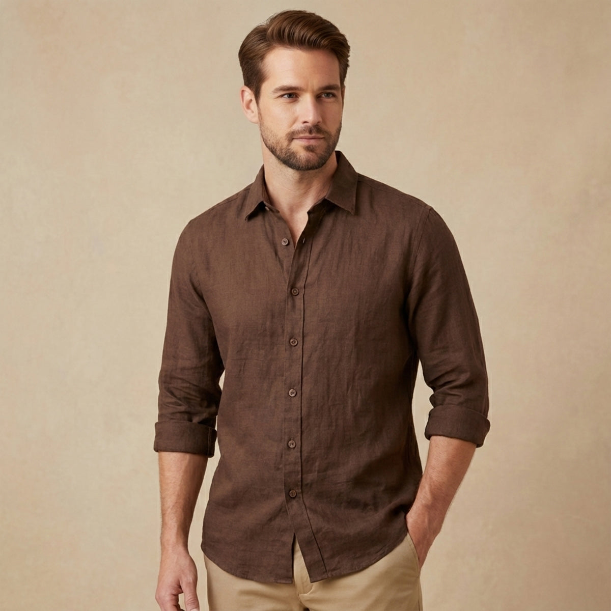 Men's Long-Sleeve Linen Shirt – Relaxed Vintage Cut