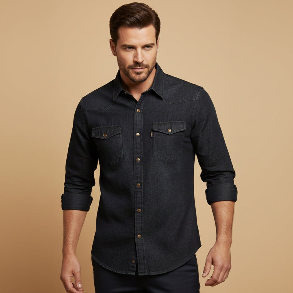 Men's Stretch Denim Shirt – Slim Fit, Chest Flap Pockets