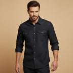 Men's Stretch Denim Shirt – Slim Fit, Chest Flap Pockets