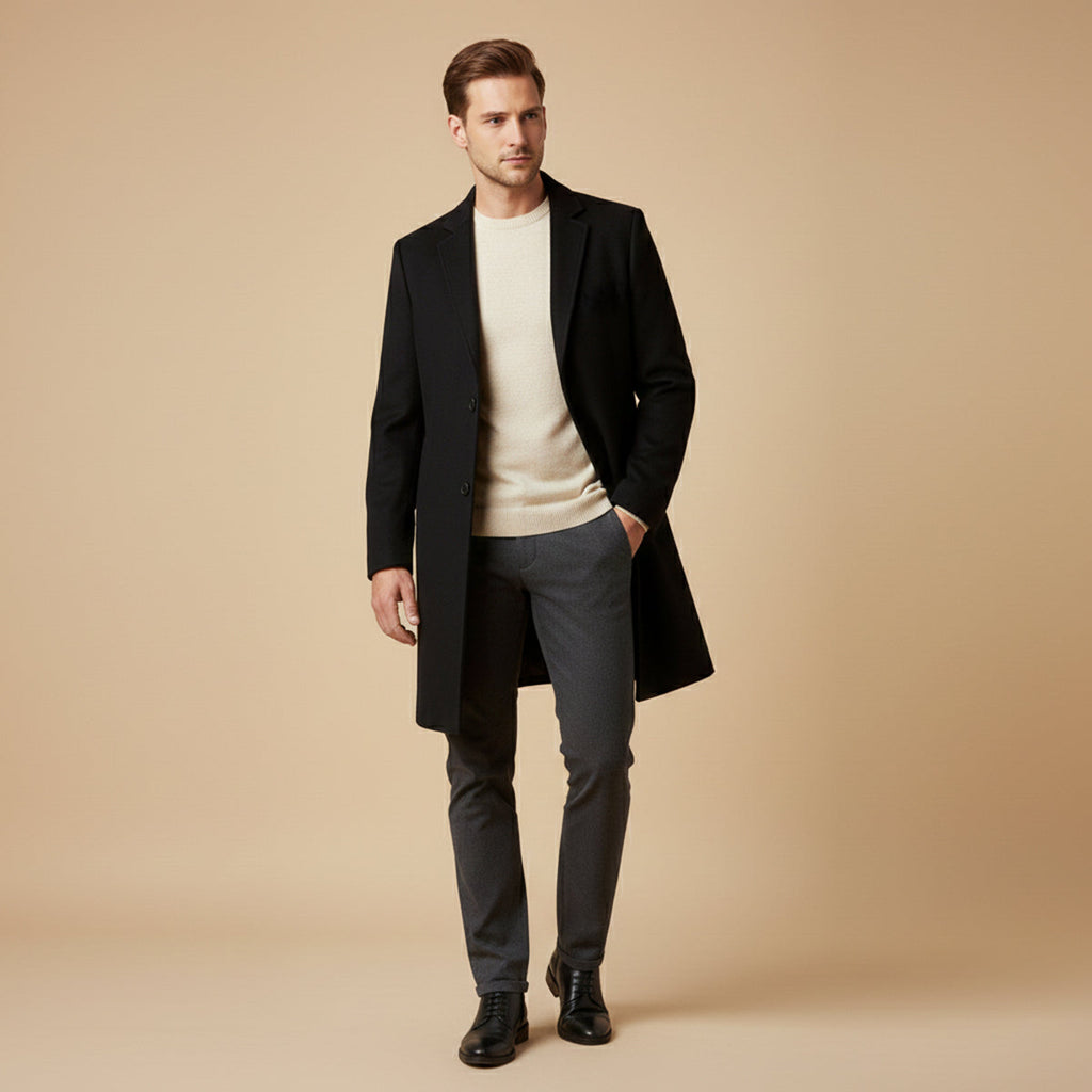 Men's Long Smart Winter Coat – Minimalist Tailored Cut