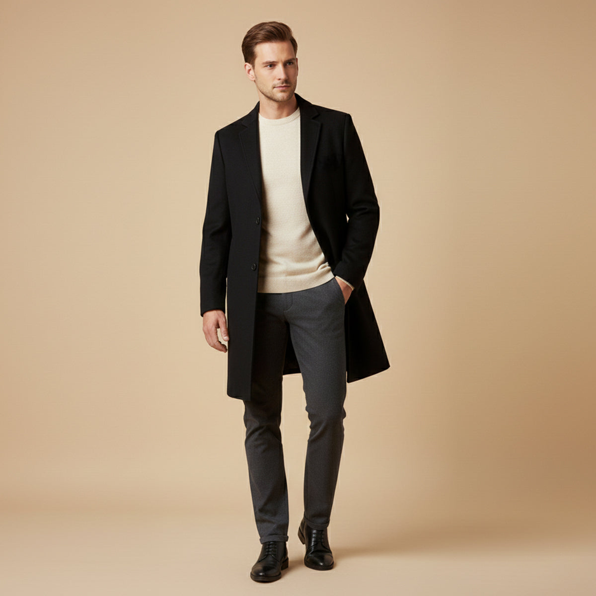 Men's Long Smart Winter Coat – Minimalist Tailored Cut