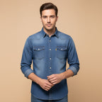 Men's Stretch Denim Shirt – Slim Fit, Chest Flap Pockets