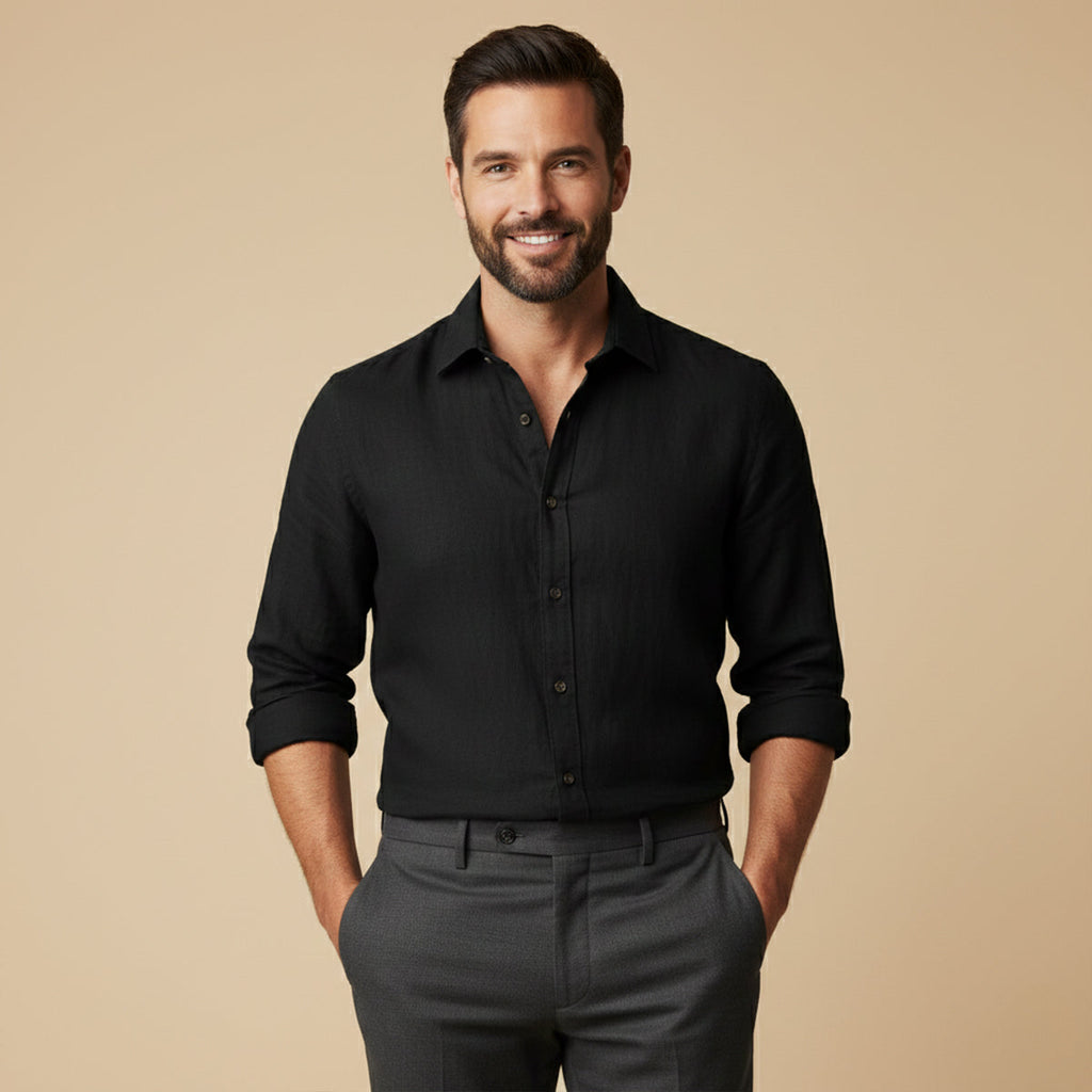 Men's Long-Sleeve Linen Shirt – Relaxed Vintage Cut