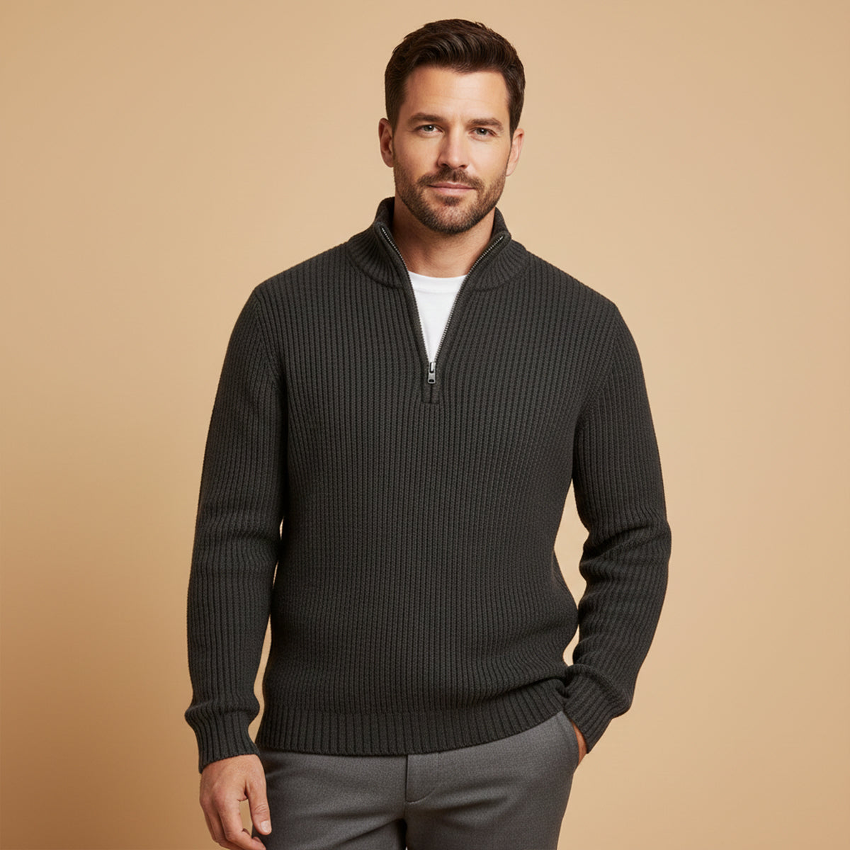Men's Soft-Knit Half-Zip Jumper – Ribbed Texture