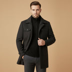 Men's Wool-Blend Smart Jacket – Zip and Button Front, Adjustable Cuffs