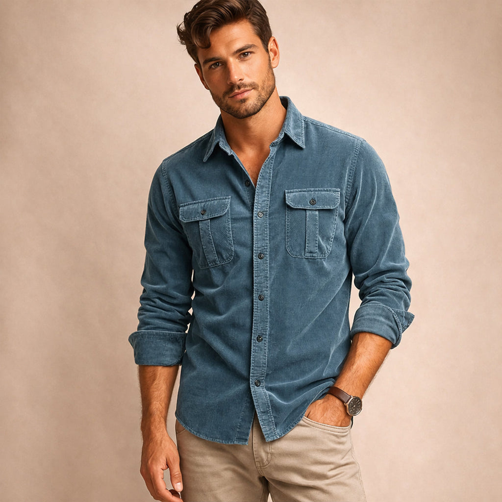 Men's Corduroy Shirt – Button-Down with Chest Flap Pockets