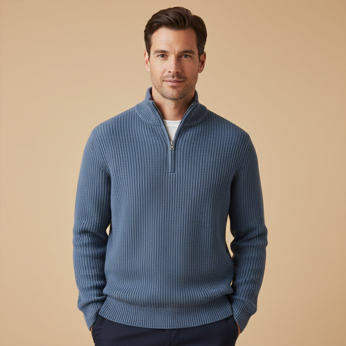 Men's Soft-Knit Half-Zip Jumper – Ribbed Texture