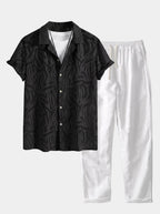 Men's Cuban Collar Summer Co-Ord – Textured Shirt