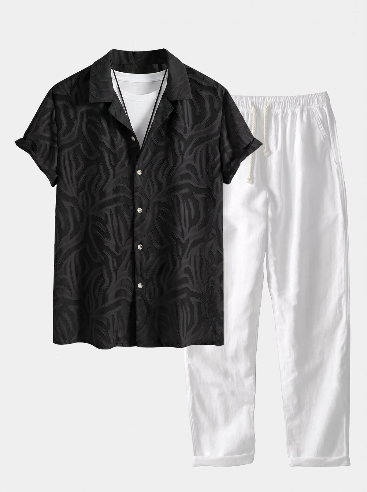 Men's Cuban Collar Summer Co-Ord – Textured Shirt