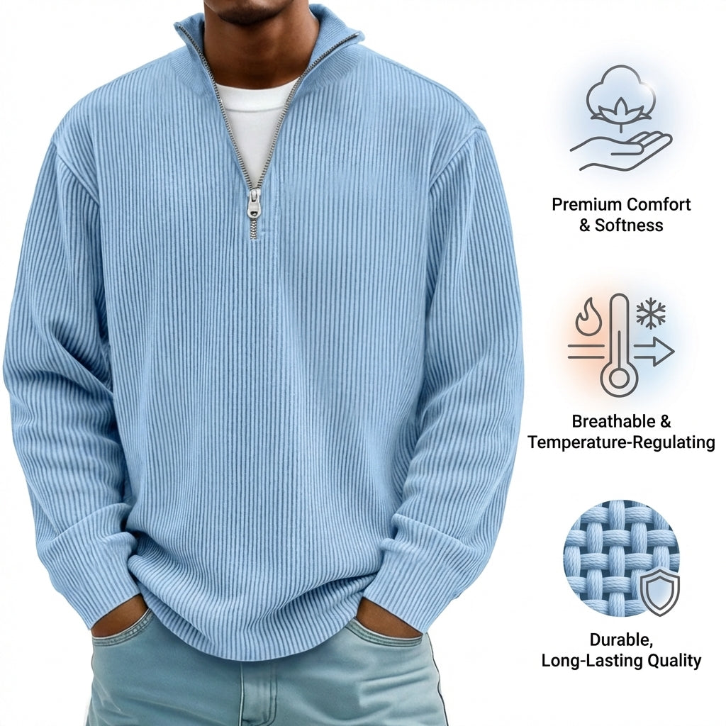 Men's Ribbed Cotton Crew Jumper – 10 Colours, S to 5XL