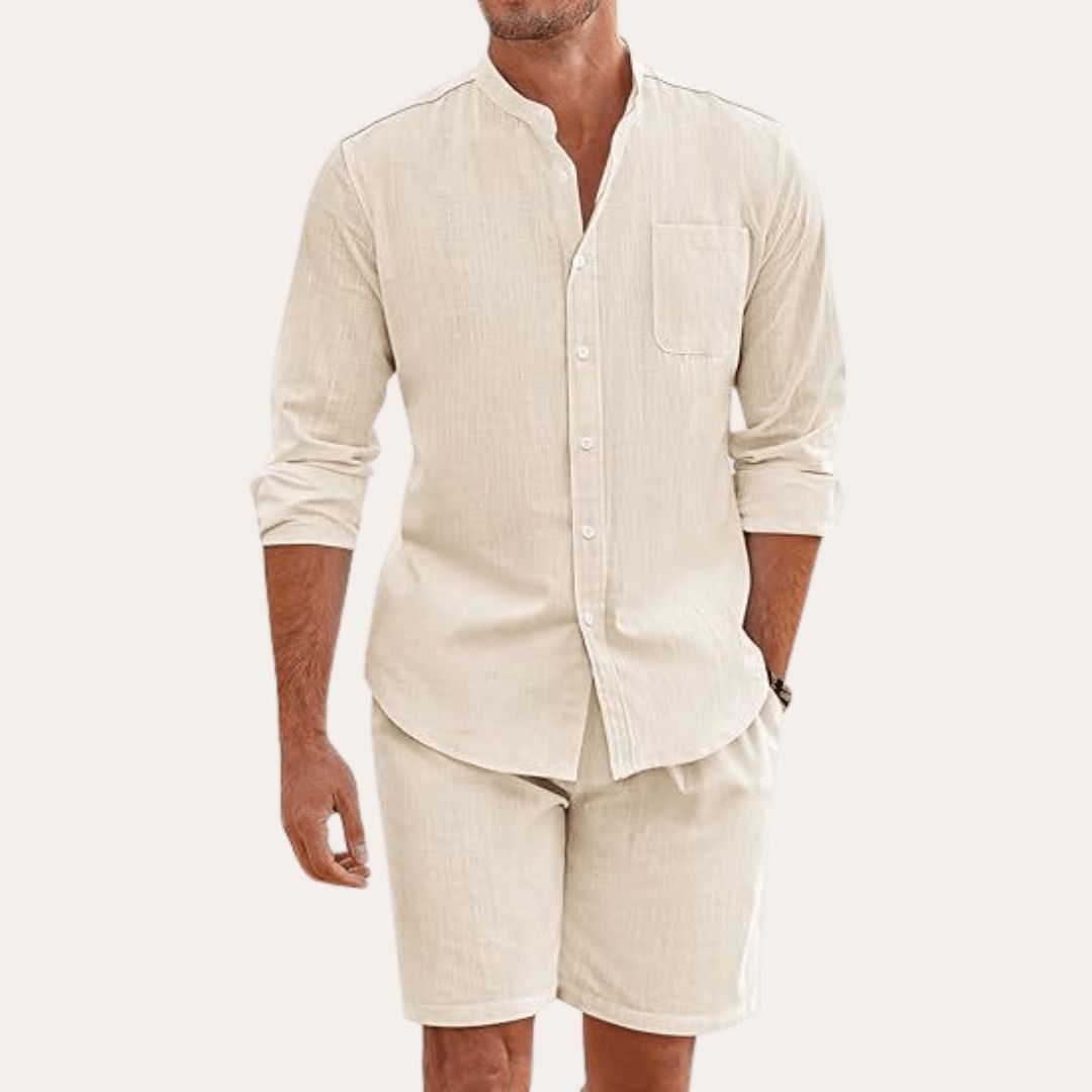 Men's linen-look Shirt and Shorts Set – Breathable Summer Outfit