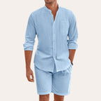 Men's linen-look Shirt and Shorts Set – Breathable Summer Outfit