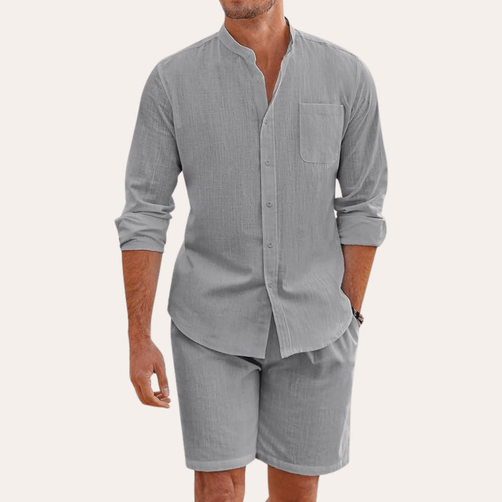 Men's linen-look Shirt and Shorts Set – Breathable Summer Outfit