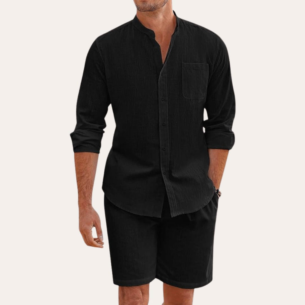 Men's linen-look Shirt and Shorts Set – Breathable Summer Outfit