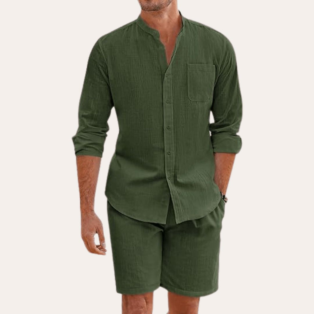 Men's linen-look Shirt and Shorts Set – Breathable Summer Outfit