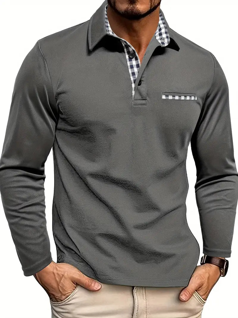 Men's Button-neck Polo Shirt with long sleeves