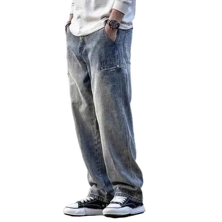 Men's Stonewashed Straight-Leg Jeans – Relaxed Denim Trousers