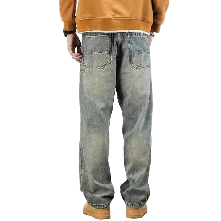 Men's Stonewashed Straight-Leg Jeans – Relaxed Denim Trousers