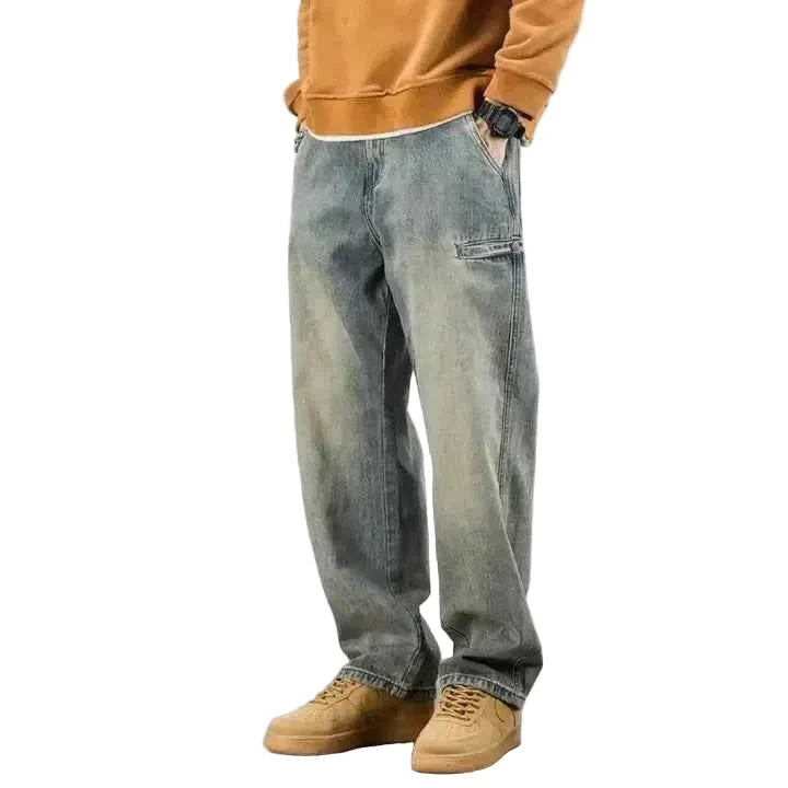 Men's Stonewashed Straight-Leg Jeans – Relaxed Denim Trousers