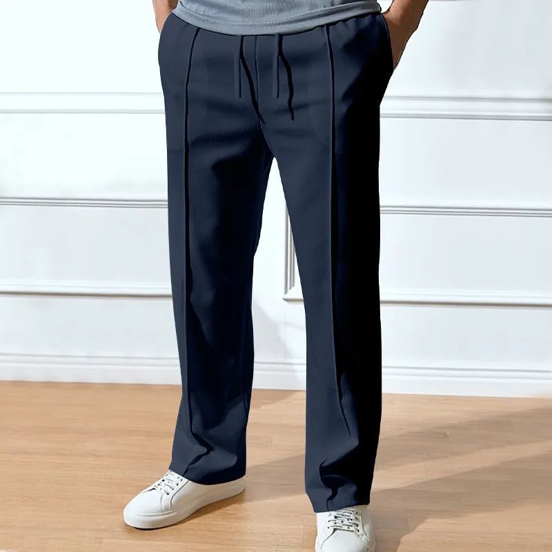 Men's Straight-Leg Trousers – Drawstring Waist Tailored Pants