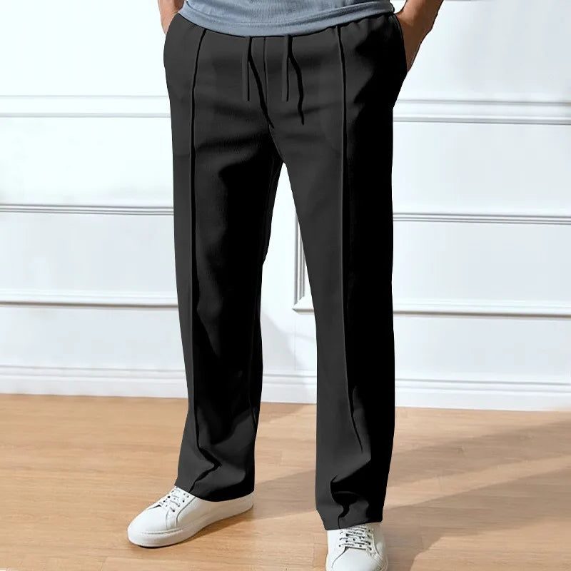 Men's Straight-Leg Trousers – Drawstring Waist Tailored Pants