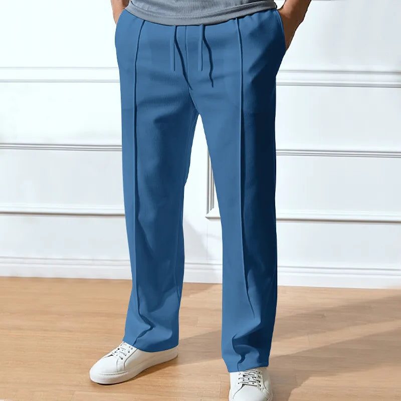 Men's Straight-Leg Trousers – Drawstring Waist Tailored Pants