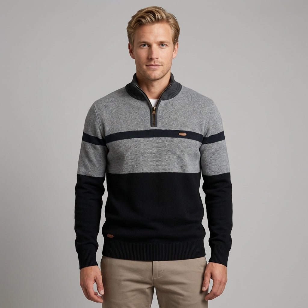 Men's Quarter-Zip Colour-Block Sweater – Knitted Pullover
