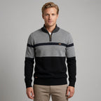 Men's Quarter-Zip Colour-Block Sweater – Knitted Pullover