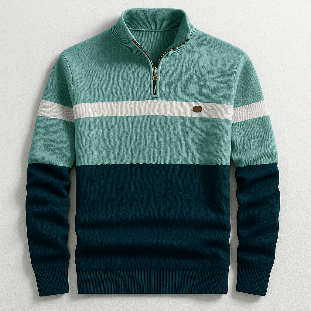 Men's Quarter-Zip Colour-Block Sweater – Knitted Pullover