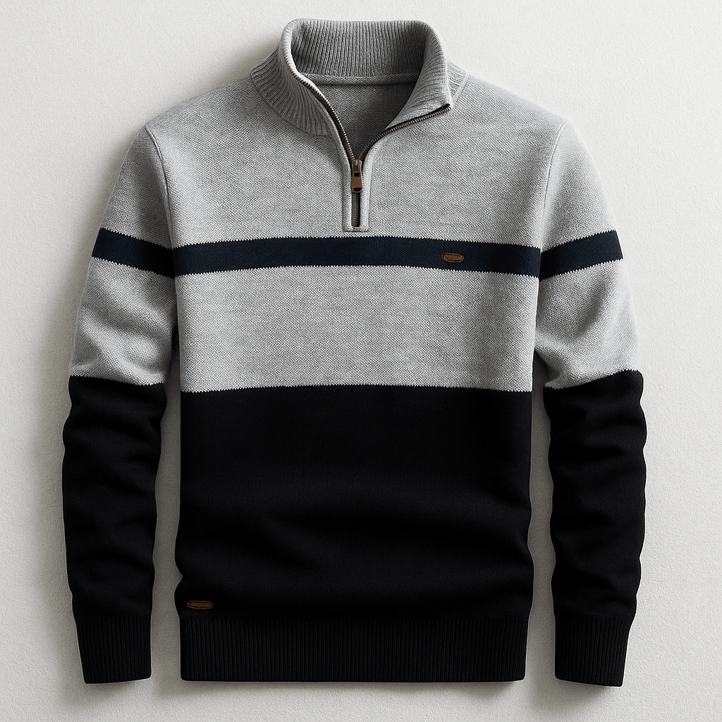 Men's Quarter-Zip Colour-Block Sweater – Knitted Pullover