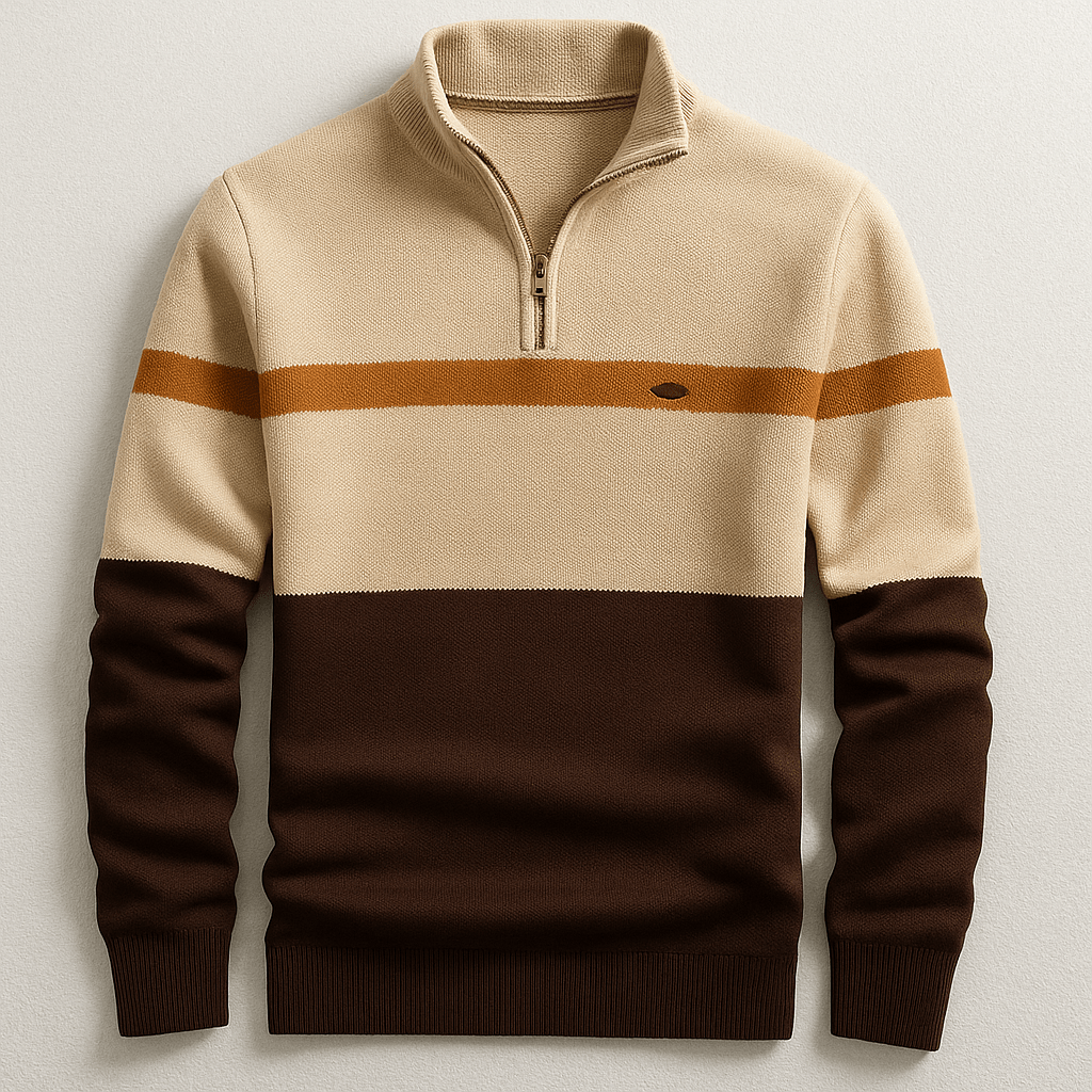 Men's Quarter-Zip Colour-Block Sweater – Knitted Pullover