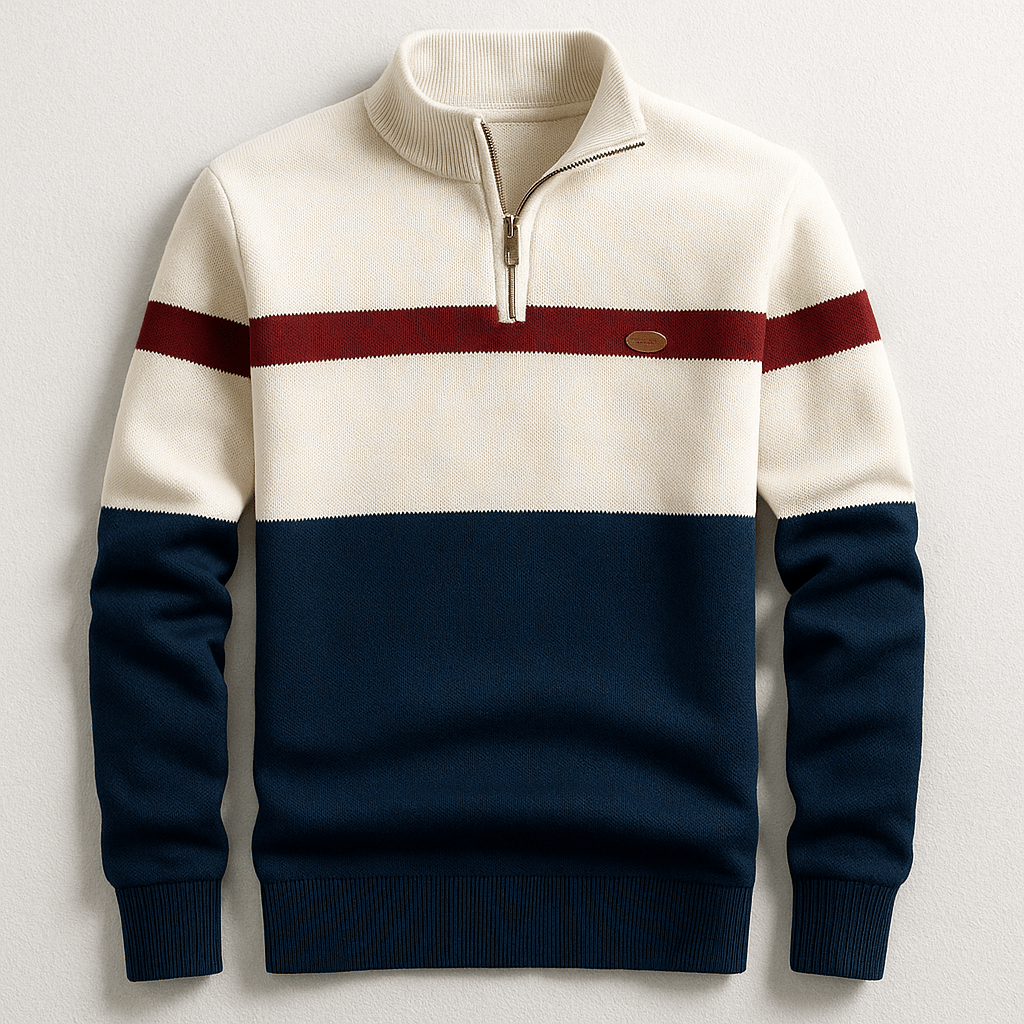 Men's Quarter-Zip Colour-Block Sweater – Knitted Pullover