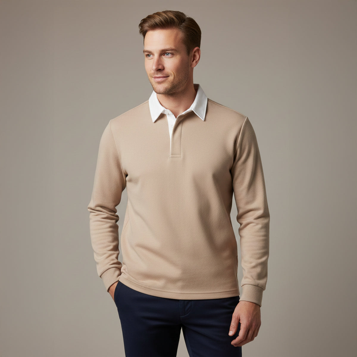 Men's Long-Sleeve Knitted Polo Shirt – Classic Collar