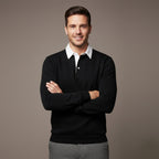 Men's Long-Sleeve Knitted Polo Shirt – Classic Collar