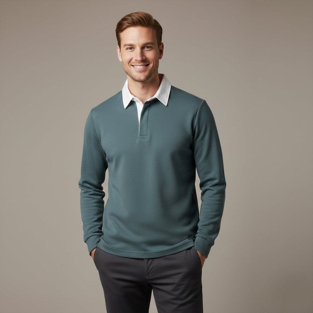 Men's Long-Sleeve Knitted Polo Shirt – Classic Collar