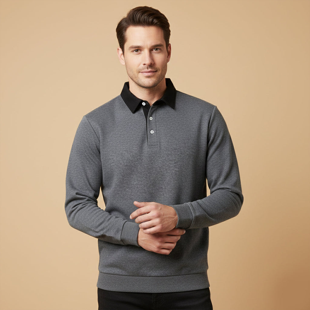 Men's Long-Sleeve Knitted Polo Shirt – Classic Collar