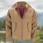 Men's Harrington Jacket – Tartan Lined Zip-Up Casual Outerwear