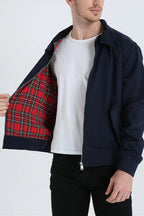 Men's Harrington Jacket – Tartan Lined Zip-Up Casual Outerwear